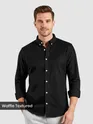 Black Waffle Button-Down Cotton Shirt