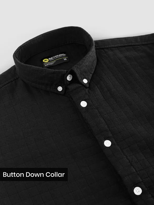 Black Waffle Button-Down Cotton Shirt