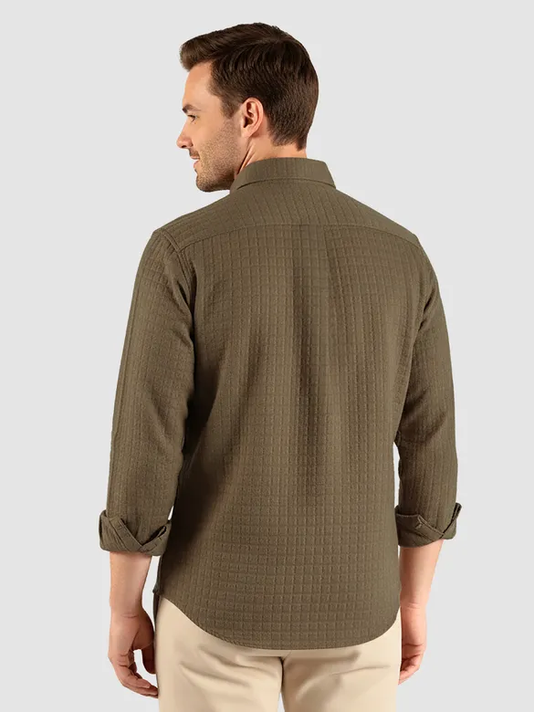 Brown Waffle Button-Down Cotton Shirt