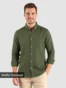 Military Green Waffle Button-Down Cotton Shirt