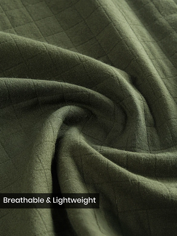 Military Green Waffle Button-Down Cotton Shirt