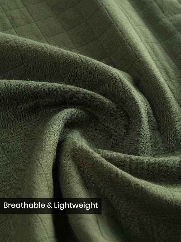 Military Green Waffle Button-Down Cotton Shirt