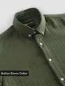 Military Green Waffle Button-Down Cotton Shirt