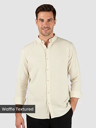 Off-White Waffle Button-Down Cotton Shirt