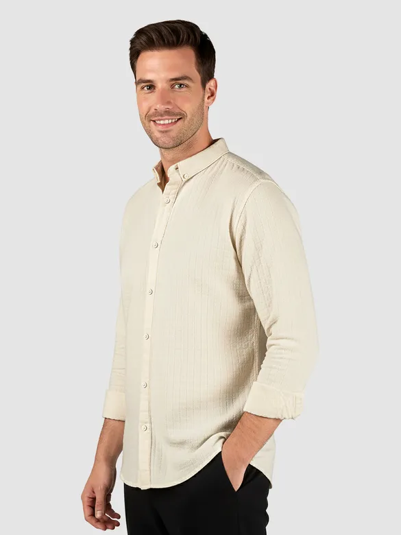 Off-White Waffle Button-Down Cotton Shirt