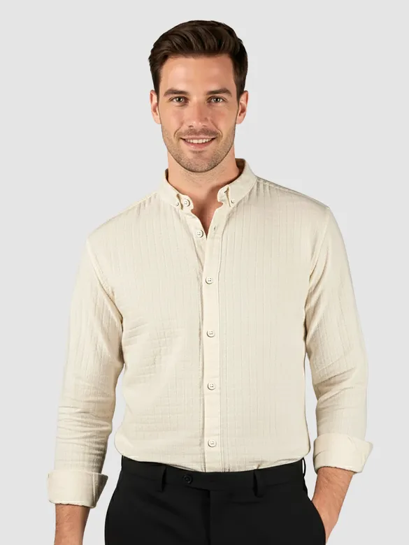 Off-White Waffle Button-Down Cotton Shirt