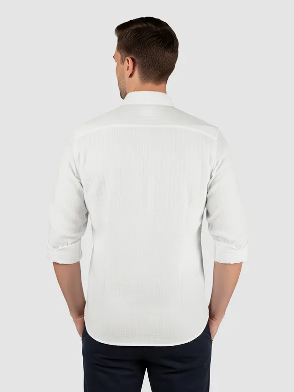White Waffle Button-Down Cotton Shirt