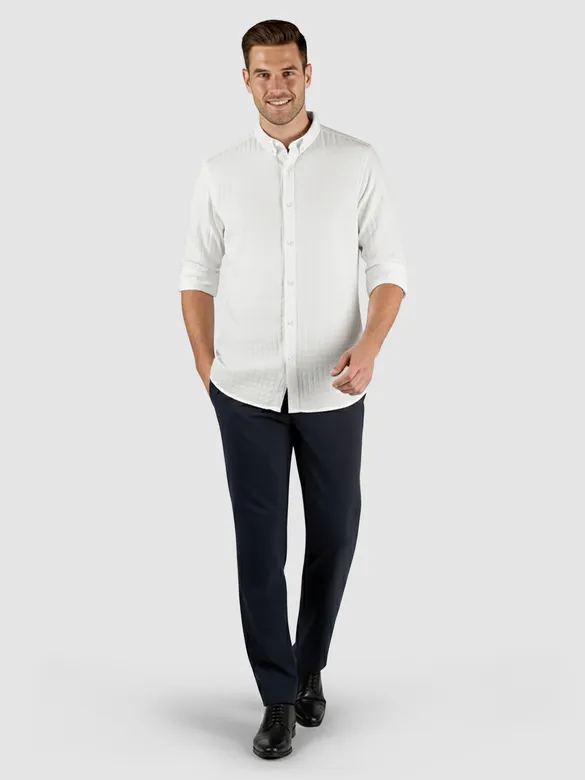 White Waffle Button-Down Cotton Shirt
