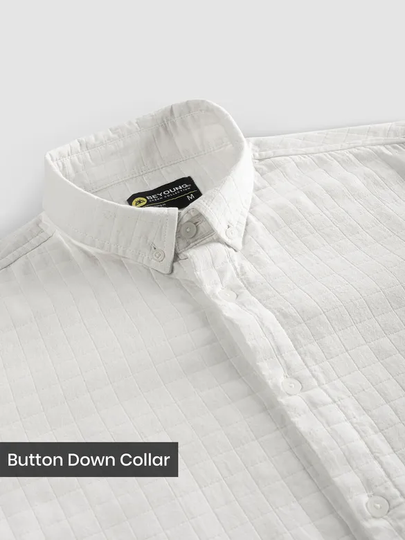 White Waffle Button-Down Cotton Shirt