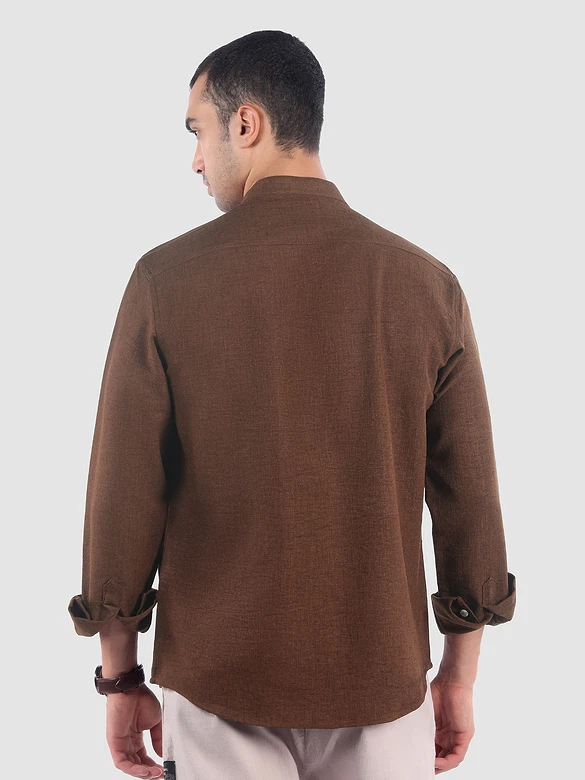 Coffee Brown Breezy Stand Collar Shirt