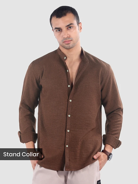 Coffee Brown Breezy Stand Collar Shirt