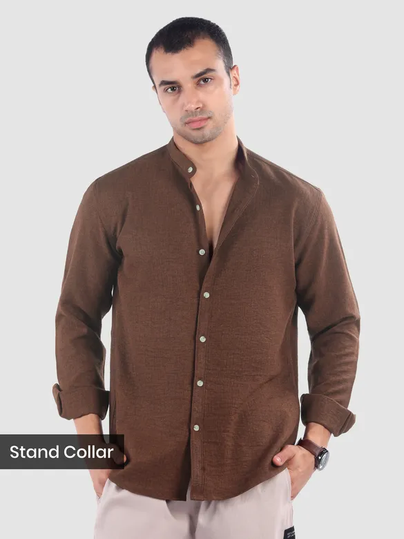 Coffee Brown Breezy Stand Collar Shirt