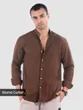 Coffee Brown Breezy Stand Collar Shirt