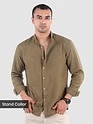 Khaki Brown Breezy Stand Collar Shirt