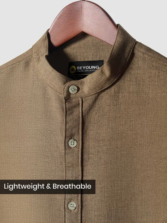 Khaki Brown Breezy Stand Collar Shirt