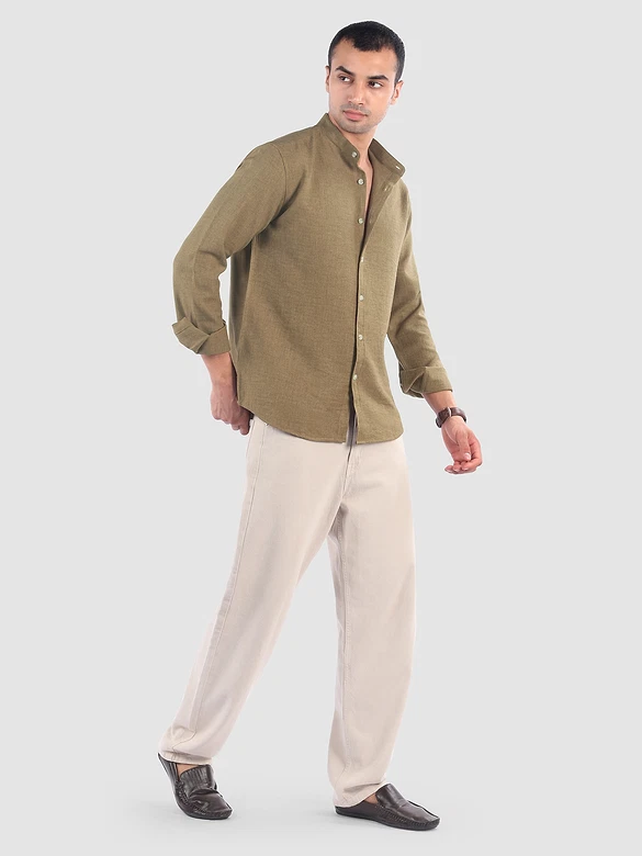Khaki Brown Breezy Stand Collar Shirt