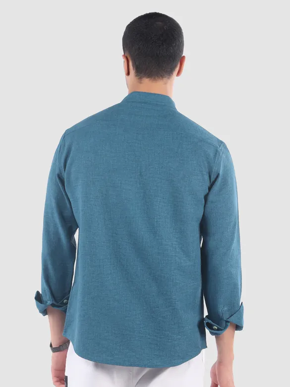 Teal Blue Breezy Stand Collar Shirt