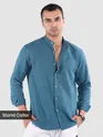 Teal Blue Breezy Stand Collar Shirt