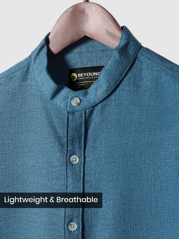 Teal Blue Breezy Stand Collar Shirt