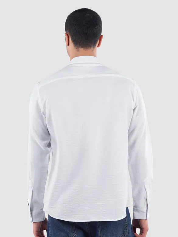 White Breezy Stand Collar Shirt
