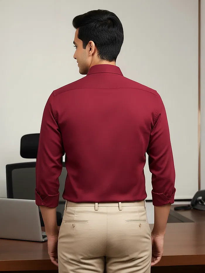 Burgundy - Plain Cotton Shirts
