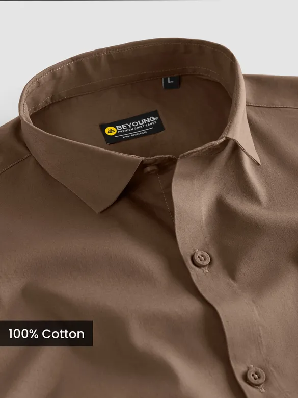 Coffee Brown - Plain Cotton Shirt