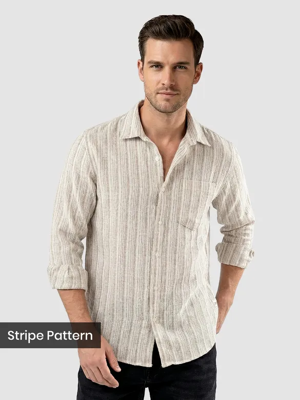 Beige Busy Stripe Cotton Shirt