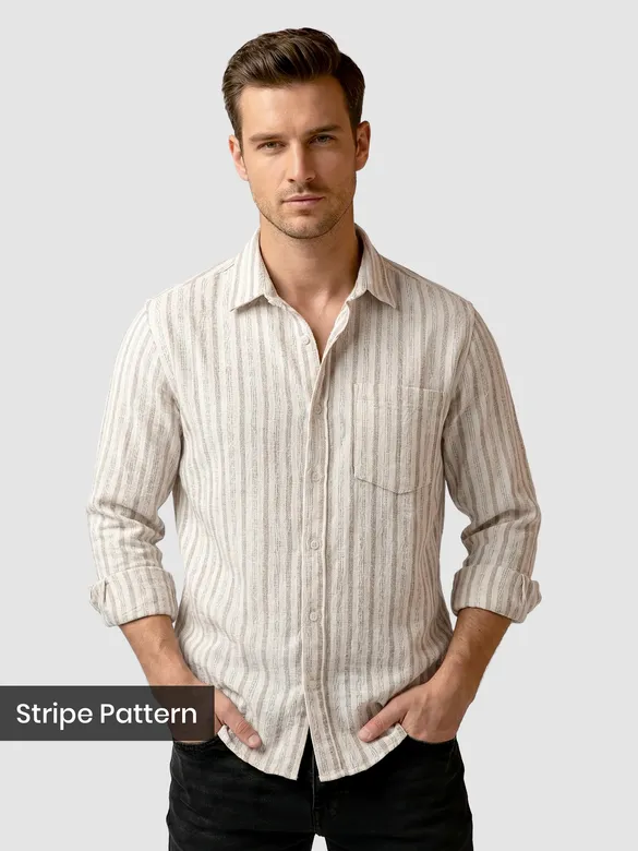Beige Dual Stripe Cotton Shirt
