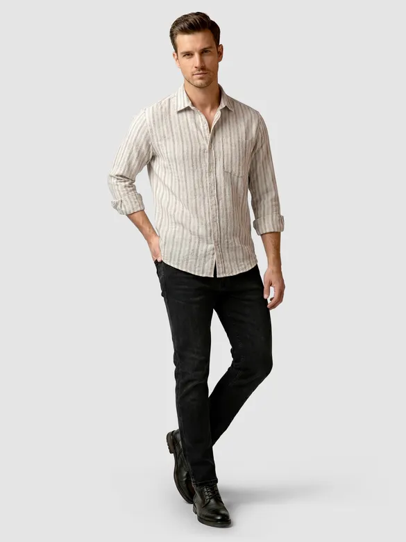 Beige Dual Stripe Cotton Shirt