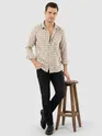 Beige Plaid Check Cotton Shirt