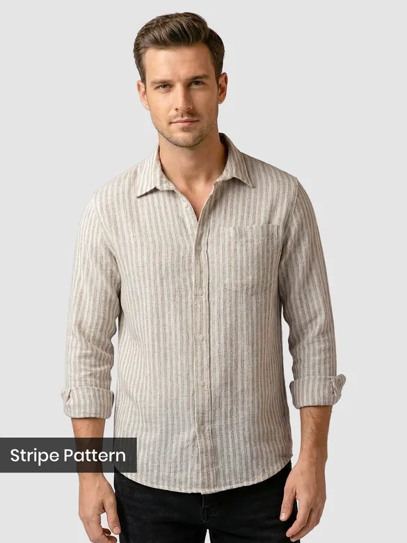Beige Single Stripe Cotton Shirt