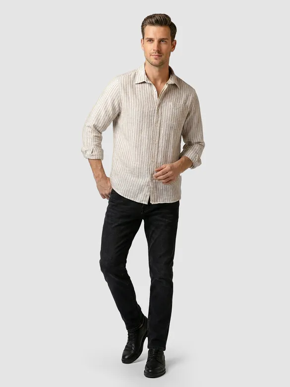Beige Single Stripe Cotton Shirt