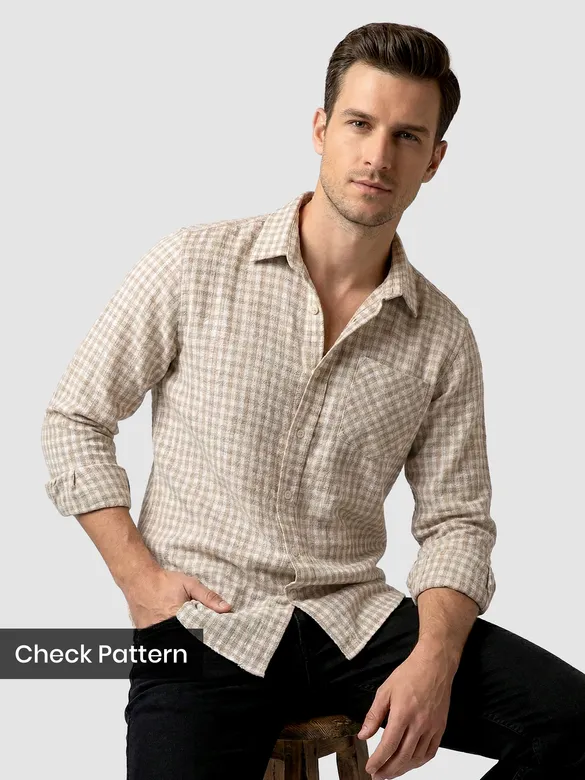 Beige Window Check Cotton Shirt