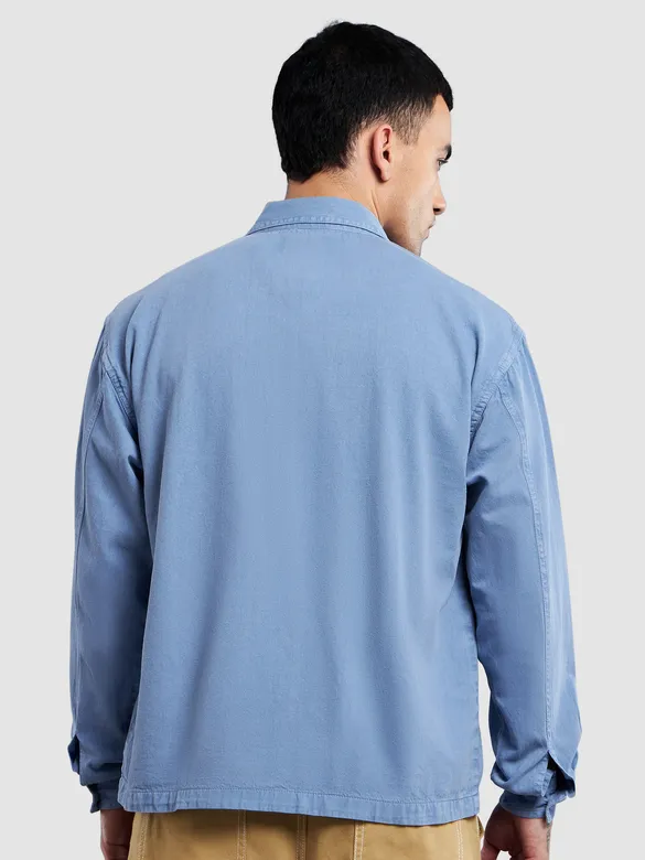Blue Overdyed Zipper Shacket