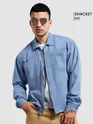 Blue Overdyed Zipper Shacket