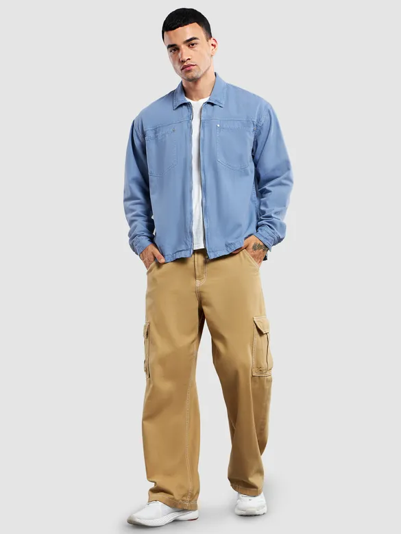 Blue Overdyed Zipper Shacket