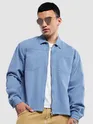 Blue Overdyed Zipper Shacket