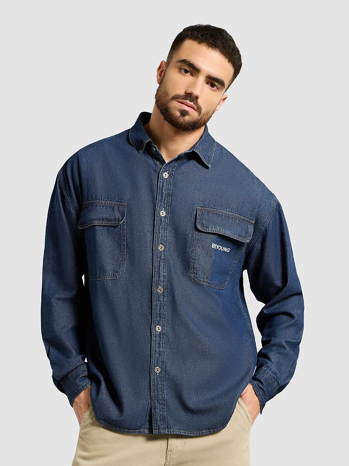 Dark Blue Dual Pocket Denim Shirt