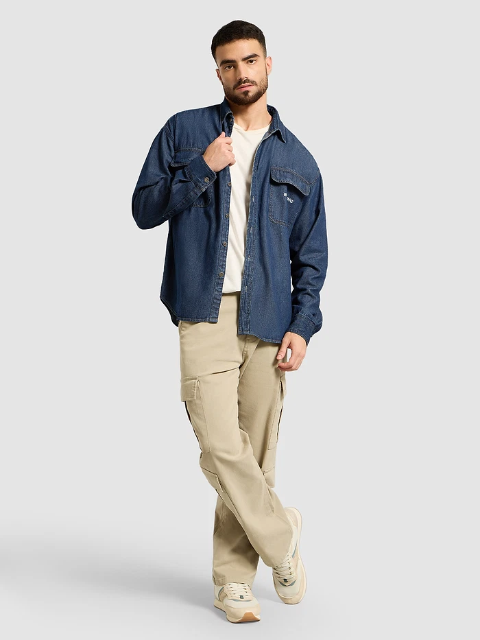 Dark Blue Dual Pocket Denim Shirt