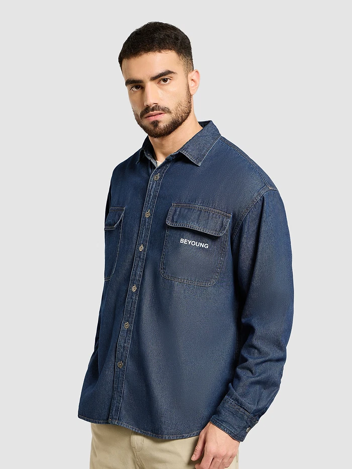 Dark Blue Dual Pocket Denim Shirt