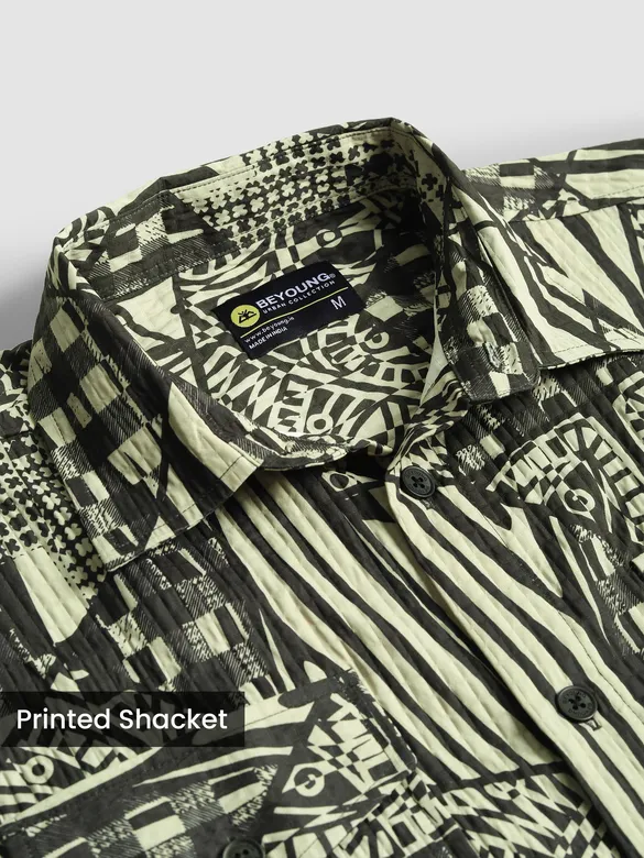 Green and Black Abstract Print Shacket