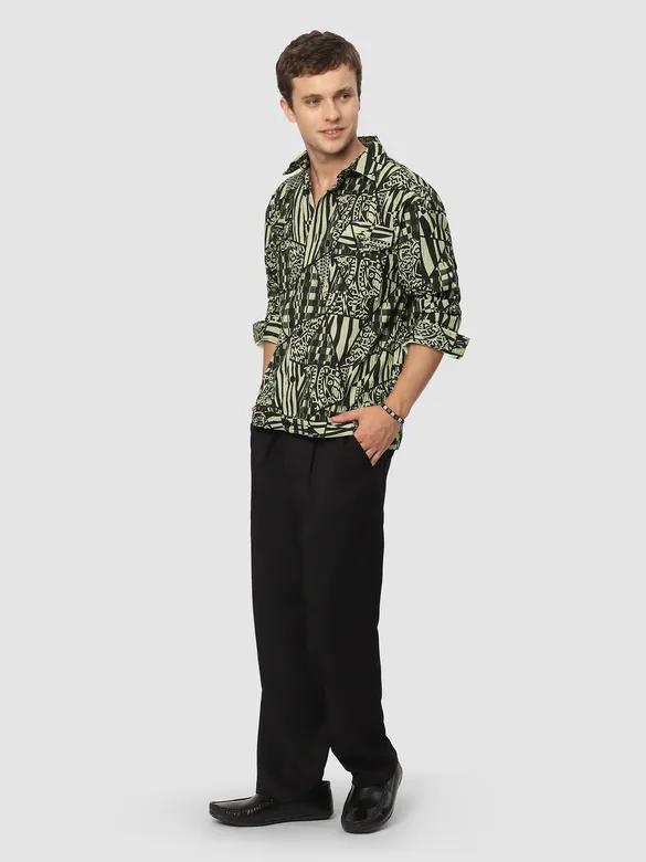 Green and Black Abstract Print Shacket