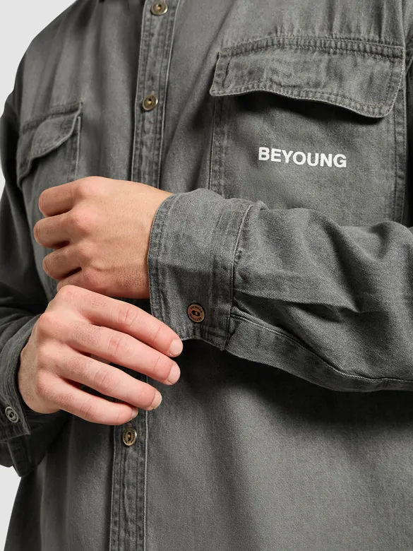 Light Grey Dual Pocket Denim Shirt