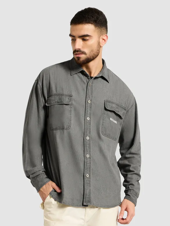 Light Grey Dual Pocket Denim Shirt