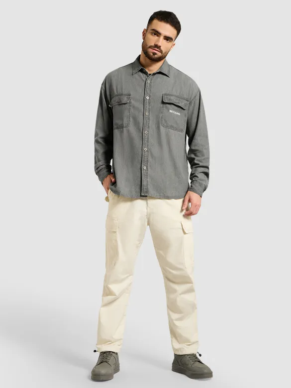 Light Grey Dual Pocket Denim Shirt