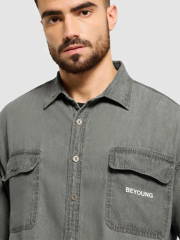 Light Grey Dual Pocket Denim Shirt
