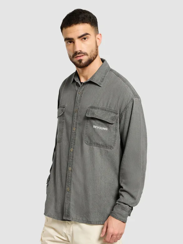 Light Grey Dual Pocket Denim Shirt