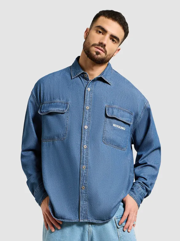 Mid Blue Dual Pocket Denim Shirt