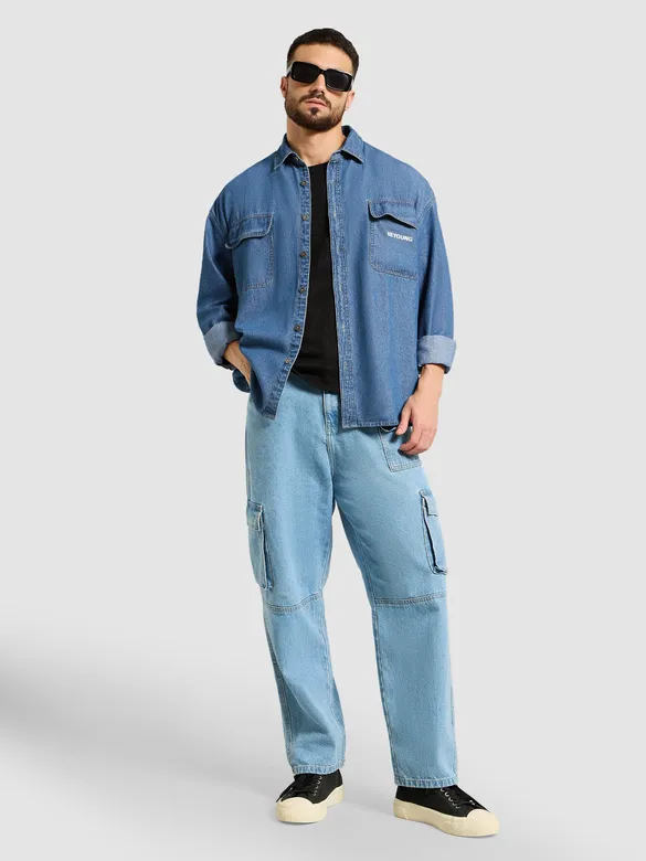Mid Blue Dual Pocket Denim Shirt