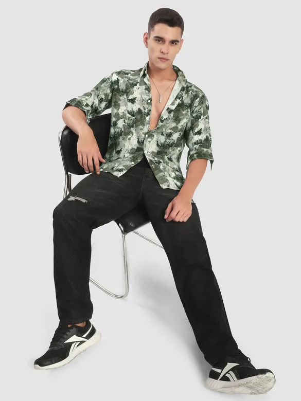 Olive Ethereal Printed Shirt